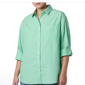 JOES JEANS GREEN AND WHITE PINSTRIPE BUTTON DOWN SHIRT! NWT! M